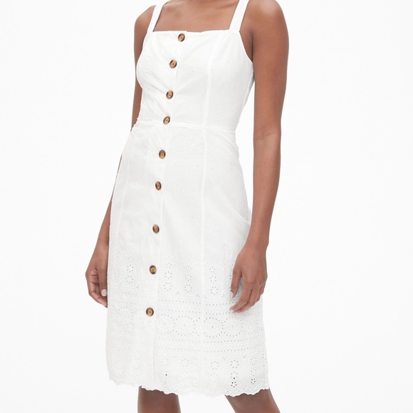 GAP Dresses & Skirts - Gap Tall Eyelet Embroidered Button Front Midi Sun Dress - White